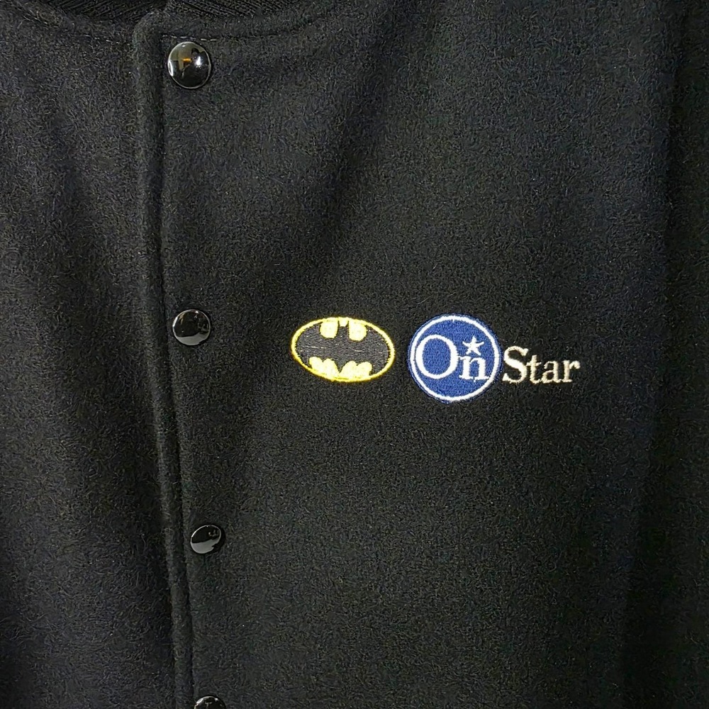 Vintage Warner Bros Batman OnStar Promo Varsity Jacket Mens Medium Black Wool - Picture 4 of 8